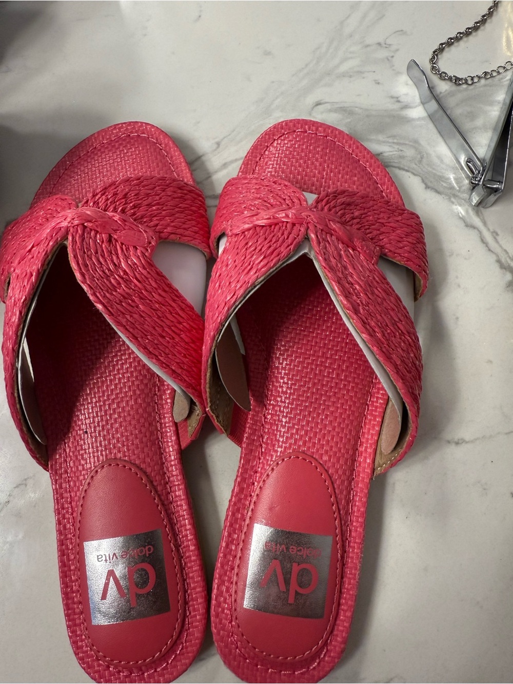 DV by Dolce Vita Hot Pink Woven Slide Mules